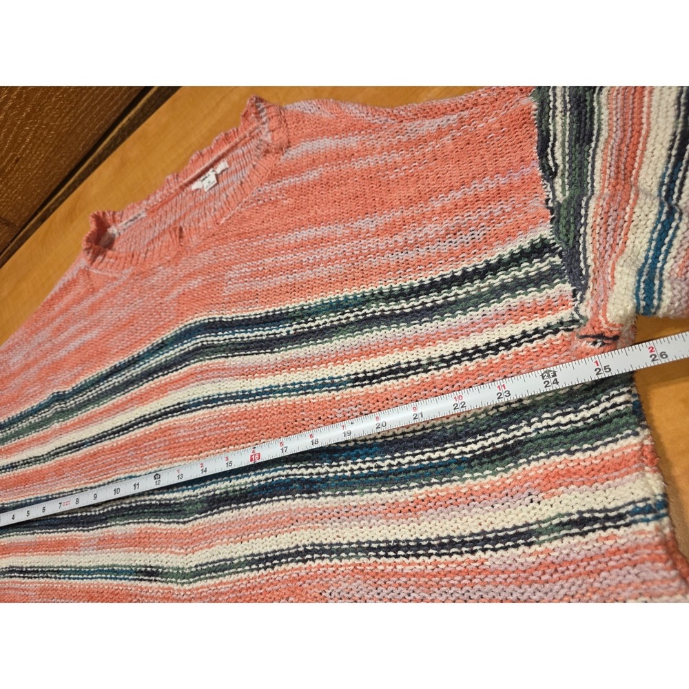 ONeill Womens XL Striped Knit Sweater Coral Teal White Drop Shoulder Relaxed - Picture 7 of 8